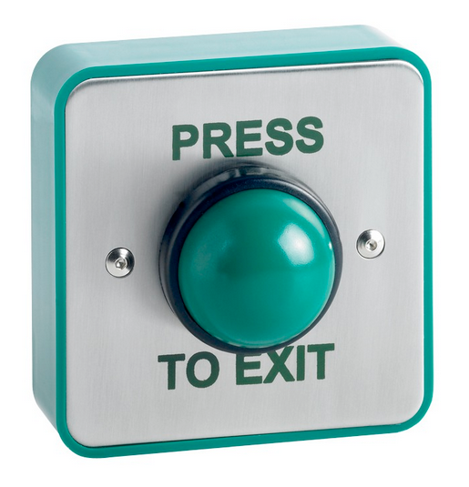 Weatherproof surface mount green dome exit button. SPB004S(W)