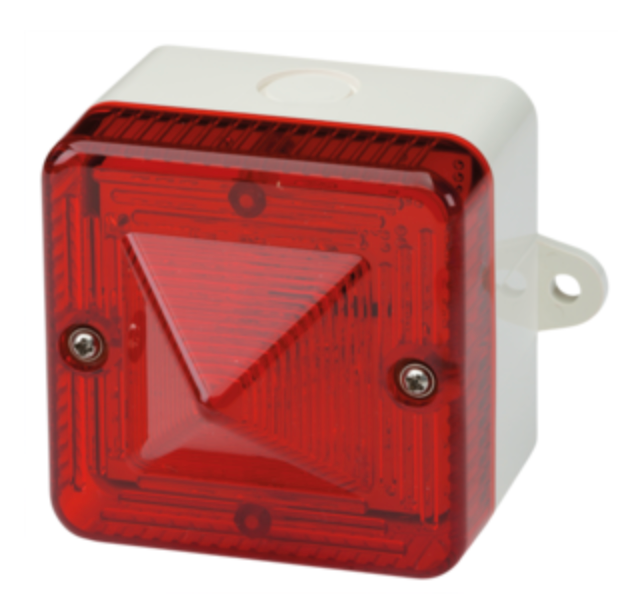 Xenon flashing beacon with a white body and a red lense
